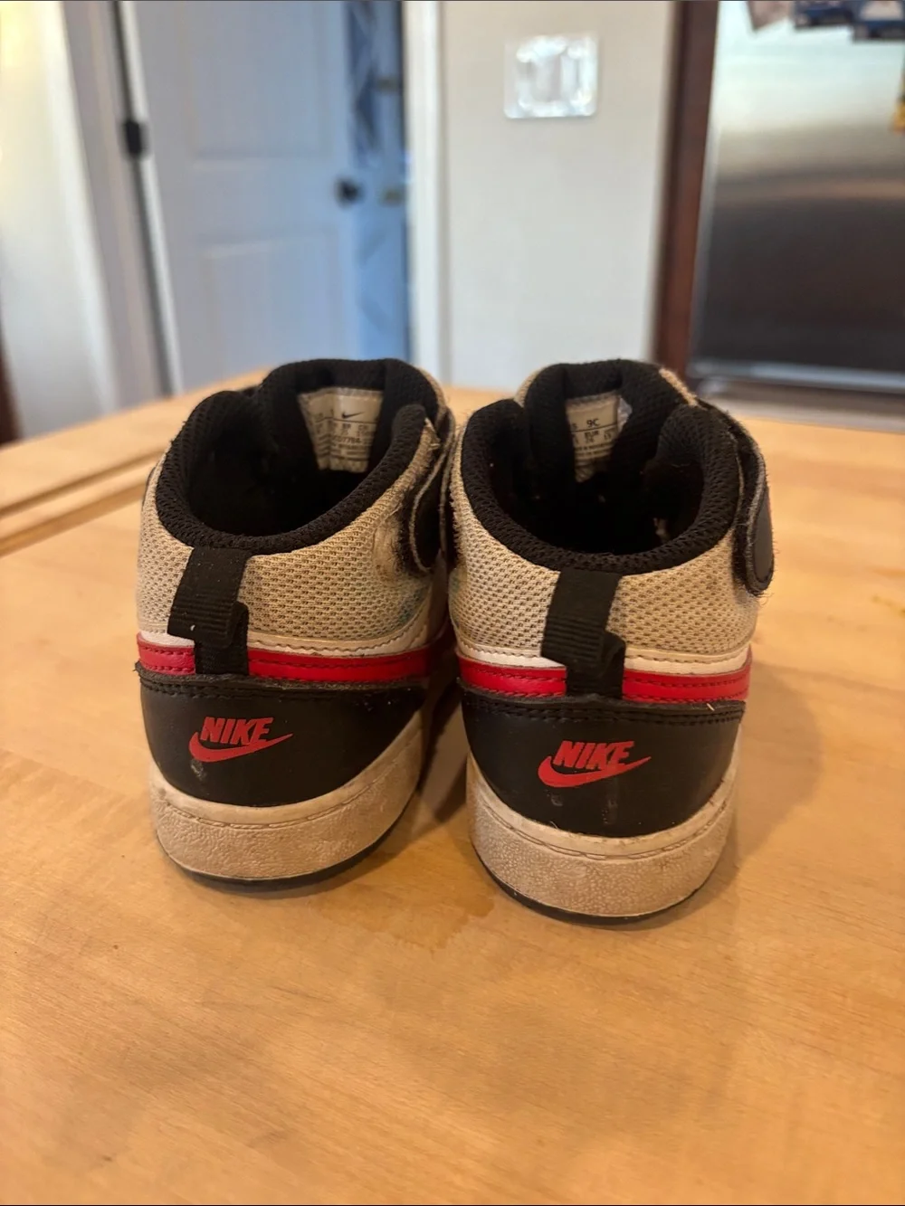 Nike Kids High-Top Sneakers in White, Black & Red